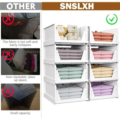 Upgraded Closet Organizers and Storage, Stackable Closet Organizer Basket | 5 Pack Foldable Closet Storage Bins for Bathroom Laundry Room Wardrobe Storage, Space-Saving Clothes Drawer Organizer