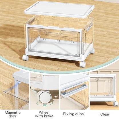 Kmiectse Clear Storage Bins with Lids - 4 Tier 23qt Plastic Stackable Bins | Closet Organizers Box for Bedroom, Living Room, 23 QT Folding Box with Magnetic door