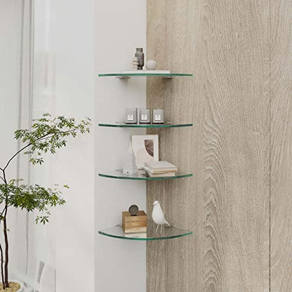 Glass Corner Shelf for Bathroom Corner Shower Shelf Tempered Glass Shelf Shower Organizer Shampoo Holder No Drilling Shower Caddy Corner for Inside Shower 9.4" R