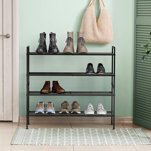 Simple Houseware 2-Tier Stackable Wired Grid Shoe Rack, Black | Space Saving with Low Profile, Shelf for Entryway, Closet, Dorm & Garage