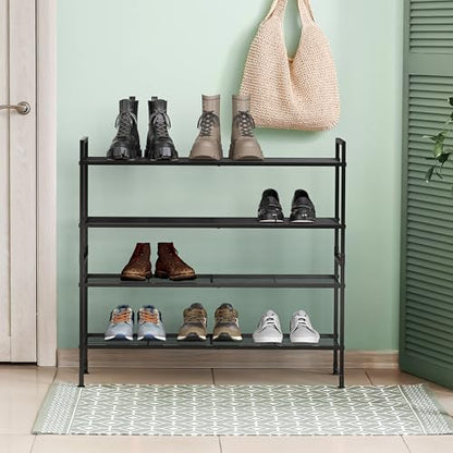 Simple Houseware 2-Tier Stackable Wired Grid Shoe Rack, Black | Space Saving with Low Profile, Shelf for Entryway, Closet, Dorm & Garage
