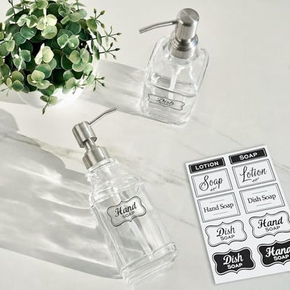 JASAI 2Pack Hand&Dish Glass Soap Dispenser with Rust Proof Pump & Stickers | Kitchen Soap Dispenser with 304 Stainless Steel Pump, Premium Bathroom Soap Dispensers for Dish Soap, Hand Soap，Lotion