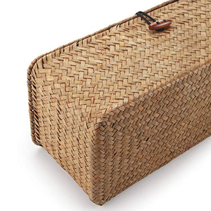 Seagrass Storage Basket with Lid Rectangular Small Woven Shelf Baskets with Sections for Organize Snack Toys Tampon