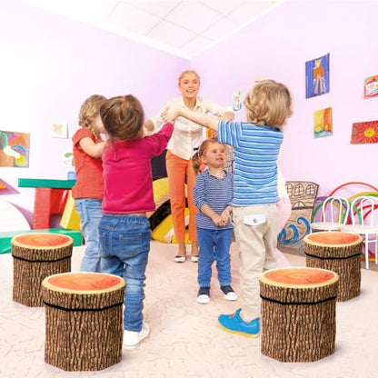 Lawei 3 Pack Tree Stump Storage Stools, 12 x 12 Inches Folding Stool Ottoman with Foam Cushion, Collapsible Storages Seat Chest, Vintage Storage Toy Box Wood Stump Organizer Stools for Toy