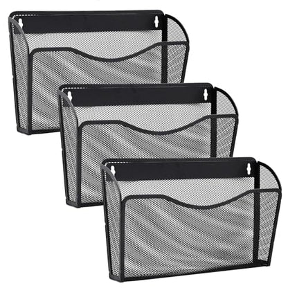 3 Pack Wall File Organizer, Mesh Wall File Pocket Mail Organizer Hanging Metal Vertical Wall Mounted File Holder for Office/Home