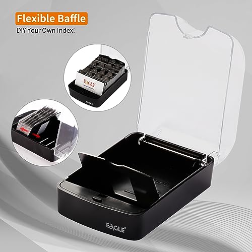 Eagle Business Card Box, Push-Button,Storage up to 350 Cards | Clear push-button cover, 20 A-Z index guides, adjustable card support, fits standard 2 x 3.5 in business cards, black