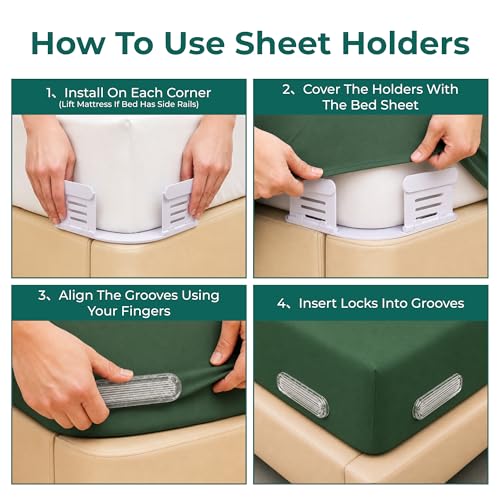 Bed Sheet Holders for Corners, Fitted Sheet Holder & Sheet Fasteners, No More Loose Sheets, Keep Sheets Firm & Tight, No-Slip Lock Design, Fit All Mattress Sizes