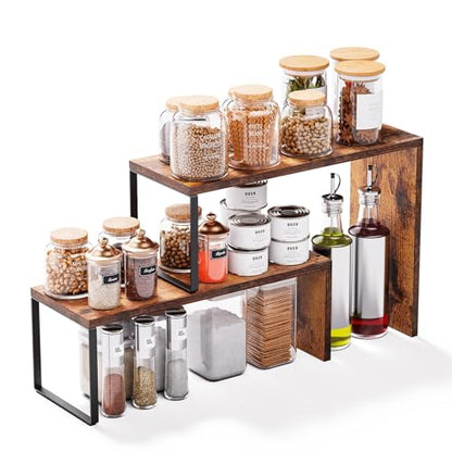 Kitchen Countertop Organizer, Spice Rack Cabinet Organizer Shelf Stackable Counter Corner Shelves Organization and Storage for Pantry, Counter top, Coffee Station Wood Rustic Brown