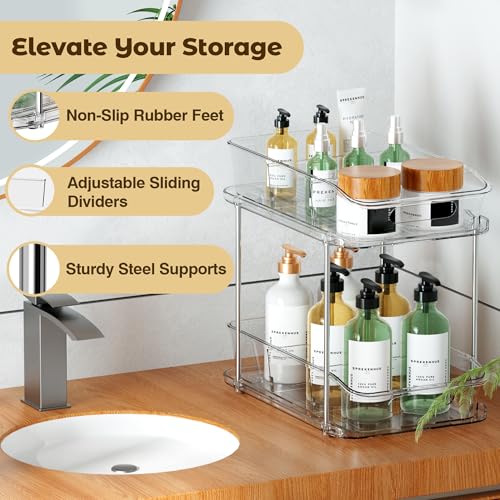 2 Tier Pull-Out Organizer for Bathroom Kitchen, Un... (2 Count | Transparent | PET)