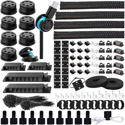 328Pcs Cable Management Kit, 8 Magnetic Cable Holder 69 Cable Clips | 4 Cable Sleeve Split,22Reusable Cable Strap,200 Nylon Cable Zip Ties ,25 Mounts TV Office,Nontoxic,Extra Strong Durable