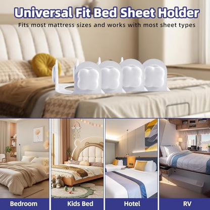 4Pack Bed Sheet Holders for Corners,Fitted Sheet Holders for Secure Grip | Kalolary Lock Bed Sheet Grippers Keep Sheets Firm & Tight, Heavy-Duty Grip Sheet Clips Fit All Sheet Sizes, Easy Installation