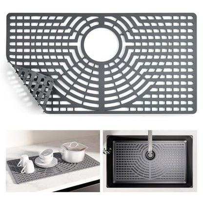 Snuggery Silicone Sink Protector for Kitchen Sink, 28"x15" Rear Drain | Scratch protection, cushions fragile dishes and glassware, dishwasher safe, food-grade silicone, 446°F heat resistant