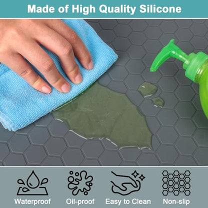 Under Sink Mats for Kitchen Waterproof 31" x 19", Silicone Under Kitchen Sink Mat for Bottom of Sink, Under The Sink Organizer for Kitchen and Bathroom Gray