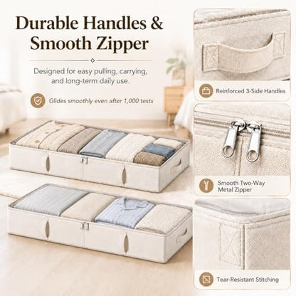 Side-Supported Under Bed Storage Containers, 6 Inc... (2 Count | Beige)