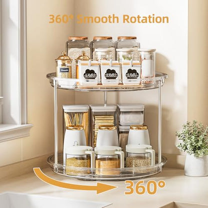 LAMU 2 Tier Lazy Susan Turntable Organizer for Cabinet, 9'' Rotating Spice Rack for Kitchen, Pantry, Countertop, Bathroom, Vanity, Under Sink, Medicine Cabinet Organizer, 2 Pack