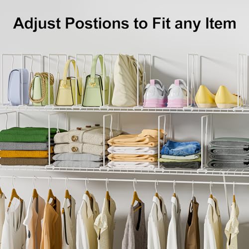 Wire Shelf Dividers for Closet: Tall 10.6in x Deep 12in, 8 Pack | Wire Rack Accessories - Adjustable Purse Organizer for Clothes Handbags - Metal Pantry Separators