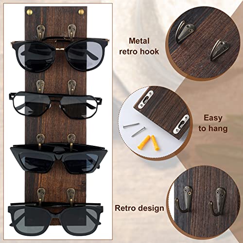 Set of 2 Rustic Mounted Sunglasses Storage Organizer Wood Eyeglasses Holder Sunglass Rack Eyeglasses Display Rack with Metal Hooks Glasses Wall Decor Hanging Jewelry Organizers for Home