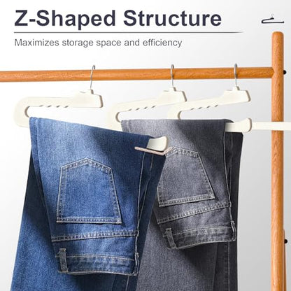 Velvet Pants Hangers - 16 Pack White Non Slip Open Ended Hanger with 360 Swivel Hook - Closet Space Saving Hanger for Heavy Pants, Jeans, Trousers, Scarf