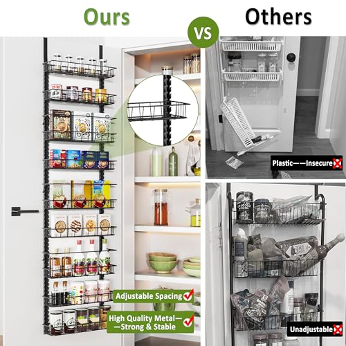 9 Tier Over Door Pantry Organizer, 2-in-1 Adjustab... (Black | Iron)