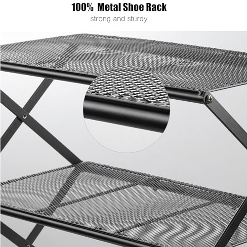 Small Shoe Rack for Entryway - 3 Tier Shoe Organizer Metal Foldable Shoes Storage Rack, Zero Tool Install, Sturdy Shoe Rack for Closet, Front Door Entrance, Living Room - Space Saving, Black