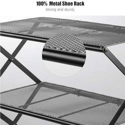 Small Shoe Rack for Entryway - 3 Tier Shoe Organizer Metal Foldable Shoes Storage Rack, Zero Tool Install, Sturdy Shoe Rack for Closet, Front Door Entrance, Living Room - Space Saving, Black