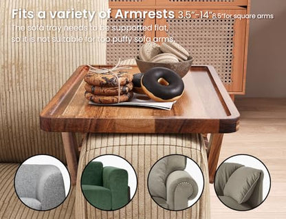 2 Packs Acacia Wood Couch Arm Tray，Folding Sofa Armrest Table | Clip-On Couch Desk,Foldable, Non-slip,No Assembly，for Drinks Snacks Phone，Remote Control