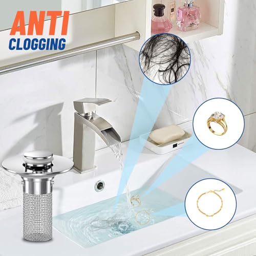 Vakabiu 2024 New Pop Up Bathroom Sink Drain Strainer Hair Catcher, Sink Drain Stopper with Removable Stainless Steel Filter Basket,for US Bathroom Sink Stopper Replacement (2PCS)