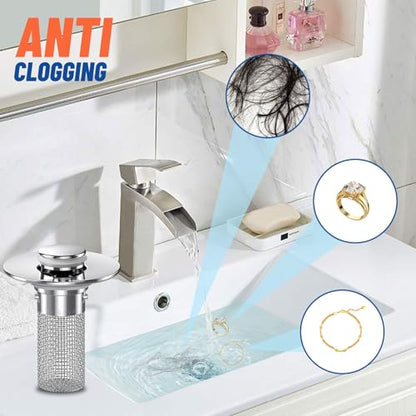 Vakabiu 2024 New Pop Up Bathroom Sink Drain Strainer Hair Catcher, Sink Drain Stopper with Removable Stainless Steel Filter Basket,for US Bathroom Sink Stopper Replacement (2PCS)