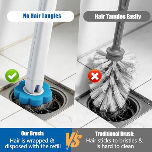 Disposable Toilet Brush Set, 2 Pack with 72 Refills & Wall Holder | 360° Swivel Head, Deep Scrubbing Toilet Bowl Cleaner, One-Touch Disposal, Toilet Wand for Sinks, Tubs & Floor Drains