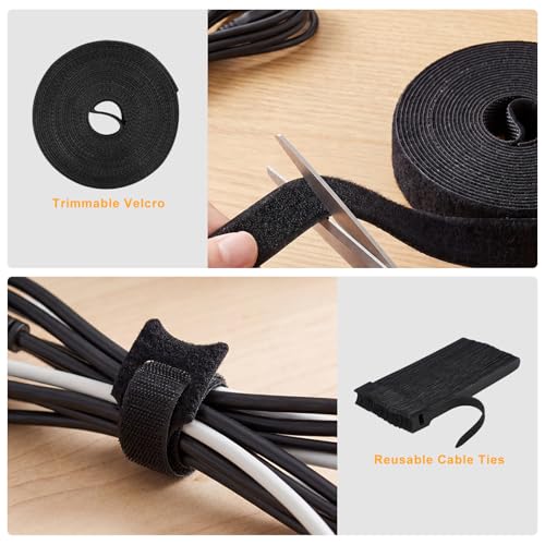 285 PCS Cable Management Kit - 4 Cable Sleeve Split, 50 Adhesive Cable Clips, 9 Cable Holder, 2 Roll Cable Organizer Straps, 200 Cable Zip Ties with 20 Mounts, for Computer TV Under Desk - Black