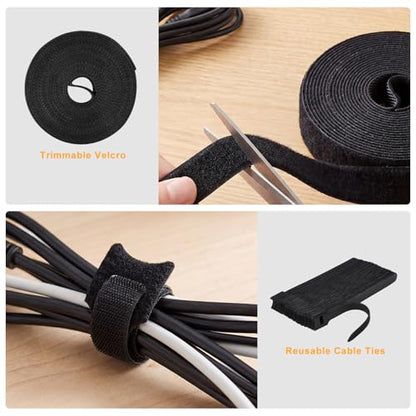 285 PCS Cable Management Kit - 4 Cable Sleeve Split, 50 Adhesive Cable Clips, 9 Cable Holder, 2 Roll Cable Organizer Straps, 200 Cable Zip Ties with 20 Mounts, for Computer TV Under Desk - Black