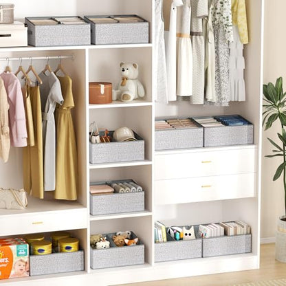 DIMJ Large Closet Shelf Organizer Bins 6 Packs with Handles and Divider, Fabric Trapezoid Storage Baskets, Foldable Clothes Containers Box for Shelf, Towel, Book, Toy, Purse, Hats, Grey