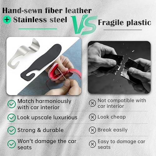 Car Seat Headrest Hook Universal Vehicle Storage Hanger Leather with Metal Car Seat Back Organizer for Handbag Purse Coat Black 4 Pack