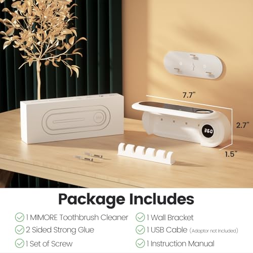 MIMORE Toothbrush Holder Wall Mounted, 5 Slots with 6-Minute Timer | Toothbrush Cleaner, Holds 5 Toothbrushes, for Family Bathroom, Fits Most Sizes, Easy Wall Mount with Adhesive Strips & Screws