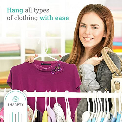 Plastic Hangers Clothes Hangers for Clothing, Closet, Coats & Shirts - Notched, Durable, Space Saving - for Everyday Standard Use, Room Essentials & Basics - 50 Pack - White