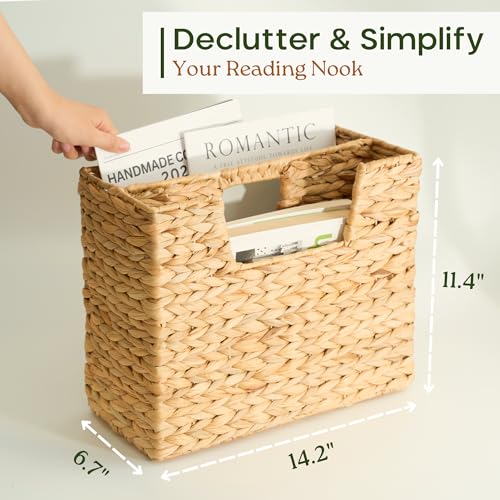Wicker Magazine Basket Water Hyacinth Handwoven Magazine Holder | Decorative Handwoven Magazine Rack Floor, Organizer for Files, Books, Newspapers, Documents For Office, Living Room, Bathroom