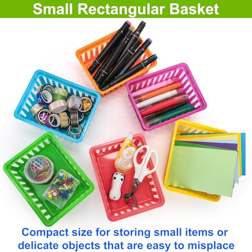 24 Pack Classroom Storage Baskets, Small Plastic Baskets for Organizing, Colorful Storage Trays, Crayon Pencil Containers Organizer Bins for Desk, Drawer, Home, Office, 6.1"L x 4.7"W x 2.4"H