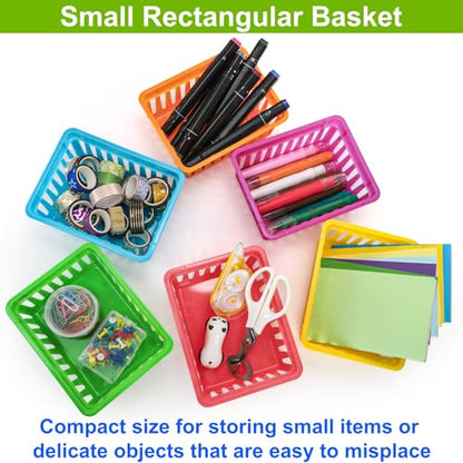 24 Pack Classroom Storage Baskets, Small Plastic Baskets for Organizing, Colorful Storage Trays, Crayon Pencil Containers Organizer Bins for Desk, Drawer, Home, Office, 6.1"L x 4.7"W x 2.4"H