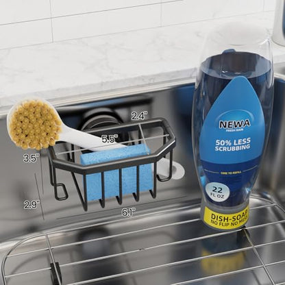 TAILI Sponge Holder with Strong Suction Cup, Dish Sponge Caddy Inside Sink Removable, Rustproof Aluminum for Sponges, Brushes, Stoppers and Scrapers - Black