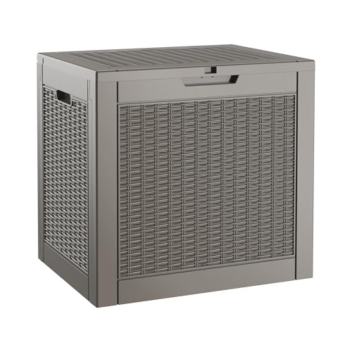 Outdoor Storage Box, 31 Gallon Resin Deck Boxes Ou... (Rattan Gray | Resin)