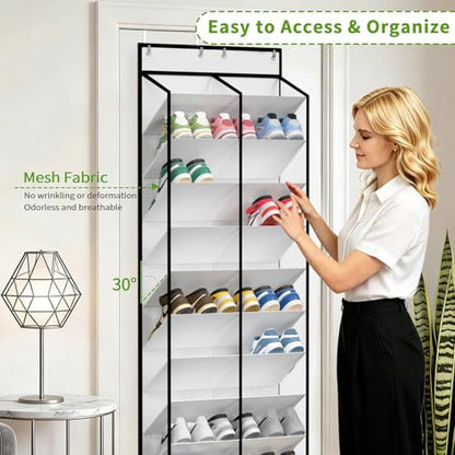 KEEPJOY 20-30 Pairs Over the Door Shoe Organizer, Mesh Hanging Shoe Rack for Door Storage with 20 Wide Deep Pockets,10-Tier White Door Shoe Holder Fits Sneakers, Boots.