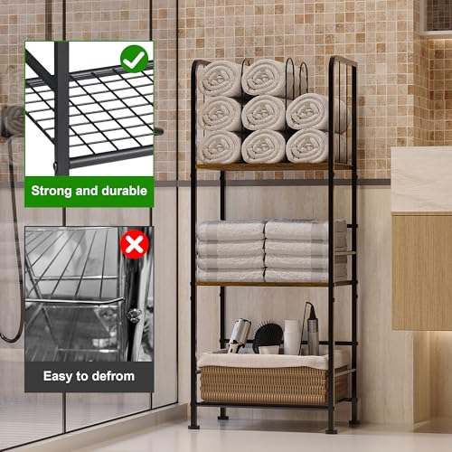 3-Tier Freestanding Towel Racks for Bathroom, Towel Rack Stand | Detachable M-shaped Dividers for Bath Towel Storage Premium Iron & Wood Holder Crafted for Bathroom Organization