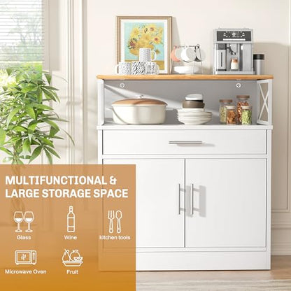Shintenchi Kitchen Buffet Cabinet with Adjustable Shelf, Modern Kitchen Storage Cabinet,Farmhouse Coffee Bar Cabinet（White）