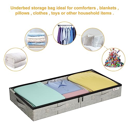 4.5 Inches Under Bed Storage Containers with Sturdy Sidewalls/Bottom and Reinforced Handles，Low Profile Underbed Storage for Clothes,Shoes,Pillows and Blankets with Zips and Clear Windows,4 Pack