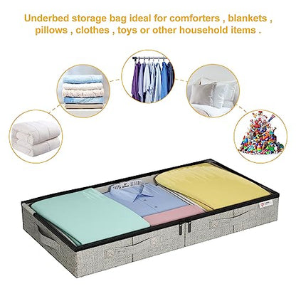 4.5 Inches Under Bed Storage Containers with Sturdy Sidewalls/Bottom and Reinforced Handles，Low Profile Underbed Storage for Clothes,Shoes,Pillows and Blankets with Zips and Clear Windows,4 Pack