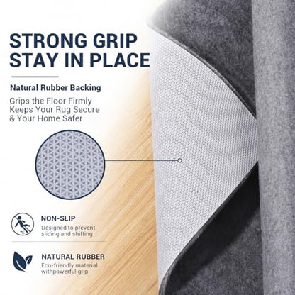 Non Slip Rug Pad 8x10 Ft, 1/8 Inch Thin Felt & Rubber Backing, Non Skid Rug Gripper for Hardwood Floors, Anti-Slip Carpet Pad for Area Rugs, Floor Protection, Moisture Resistant & Easy Trim