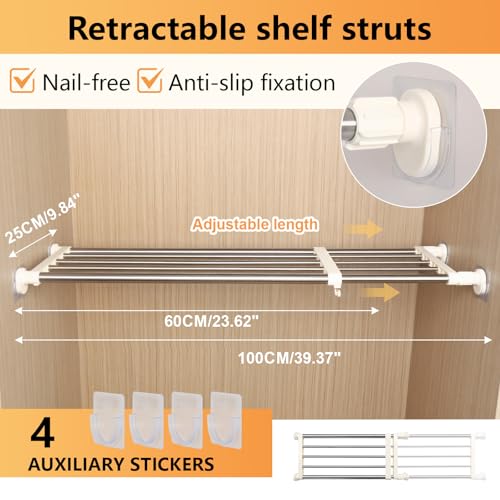 BAOYOUNI Tension Closet Shelf, Adjustable Storage Rack Separator | Wardrobe Cupboard Divider Organizer Rod for Kitchen Bathroom Bedroom, 23.62-39.37 Inch