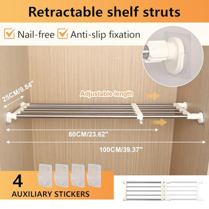 BAOYOUNI Tension Closet Shelf, Adjustable Storage Rack Separator | Wardrobe Cupboard Divider Organizer Rod for Kitchen Bathroom Bedroom, 23.62-39.37 Inch