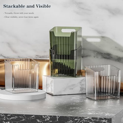 Lae Nuvole Clear Adhesive Wall Organizer Bins, Cabinet Door Storage, 4 Pack | 8 adhesive pads, No Drill, PET, stackable, space-saving; renter friendly, for Bathroom, Kitchen, Pantry, RV, Dorm, Office