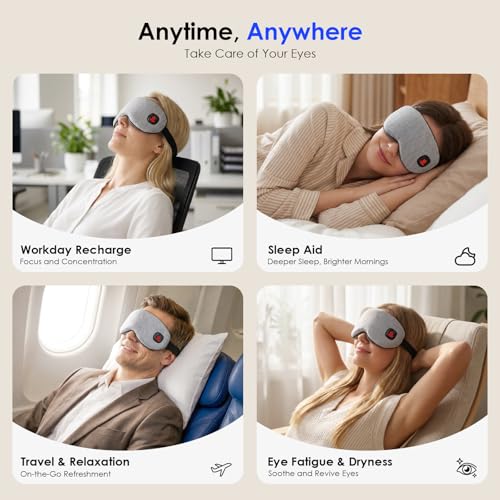 Akakios Heated Eye Mask for Dry Eyes, Cordless Eye Heating Pad with 3 Temperature Modes, Improved Sleep, Eye Warmer Compress for Travel with Replaceable Washable Cover (Gray)